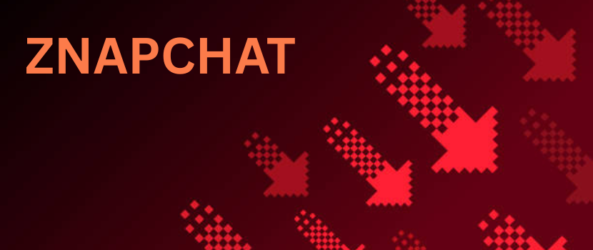 A bold and modern visual representing Znapchat, with pixelated red arrows on a dark background, symbolizing fast-paced ideas, updates, and dynamic communication in the Zamit ecosystem.